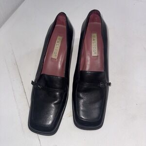 Vintage Calico Black Leather Y2K Chunky Heel Loafers